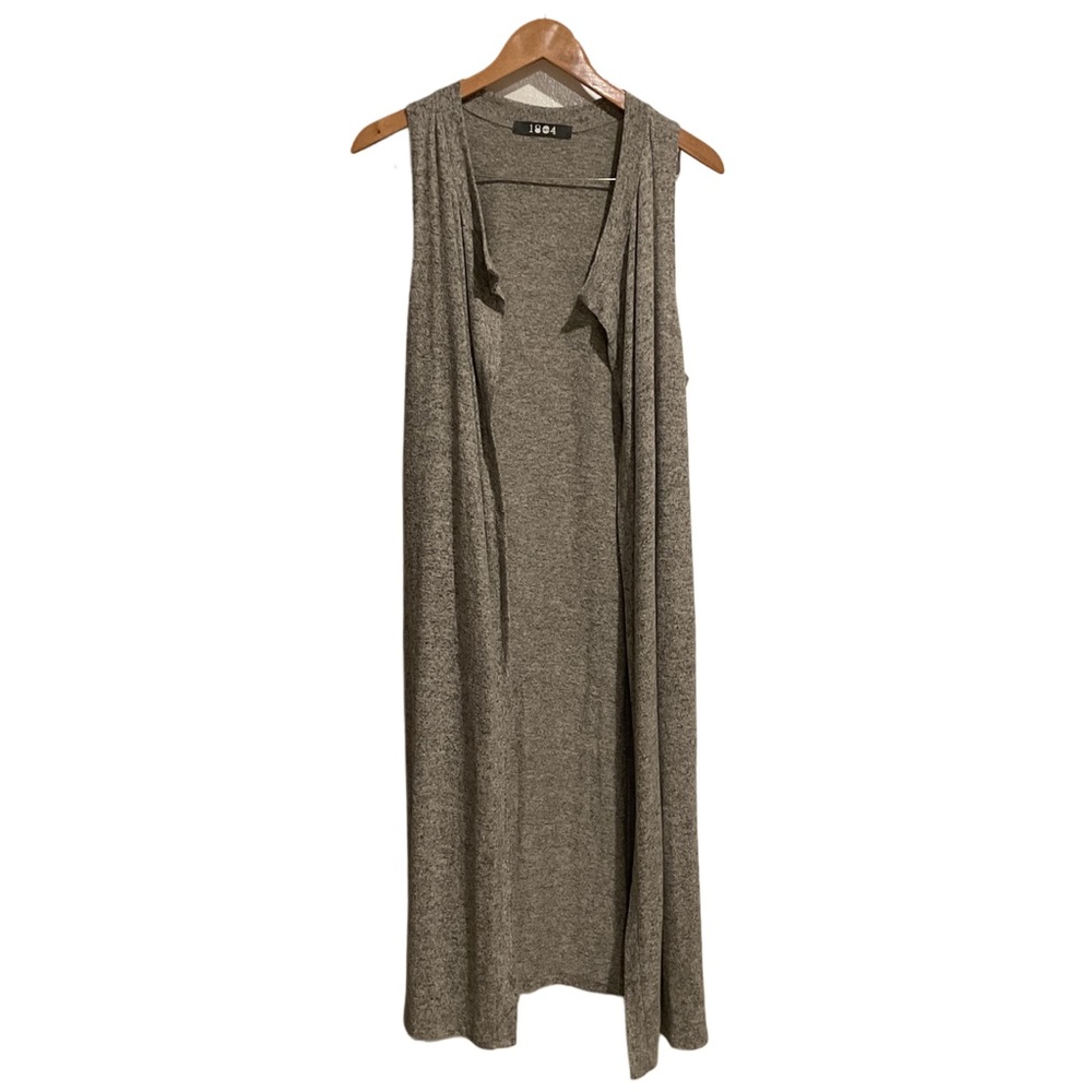 Coin 1804 Long Cardigan Open Front‎ Sleeveless Heather Gray